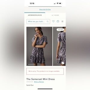 Anthropologie Somerset Mini Dress Size XL!